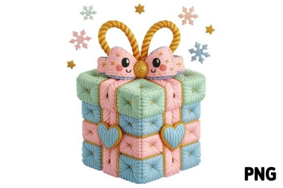 Christmas Crochet Gift Box PNG
