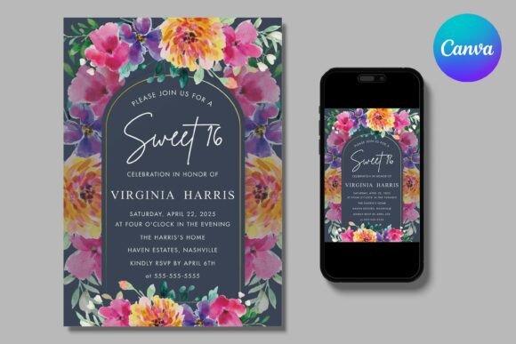 Colorful Floral Sweet 16 Birthday Invite