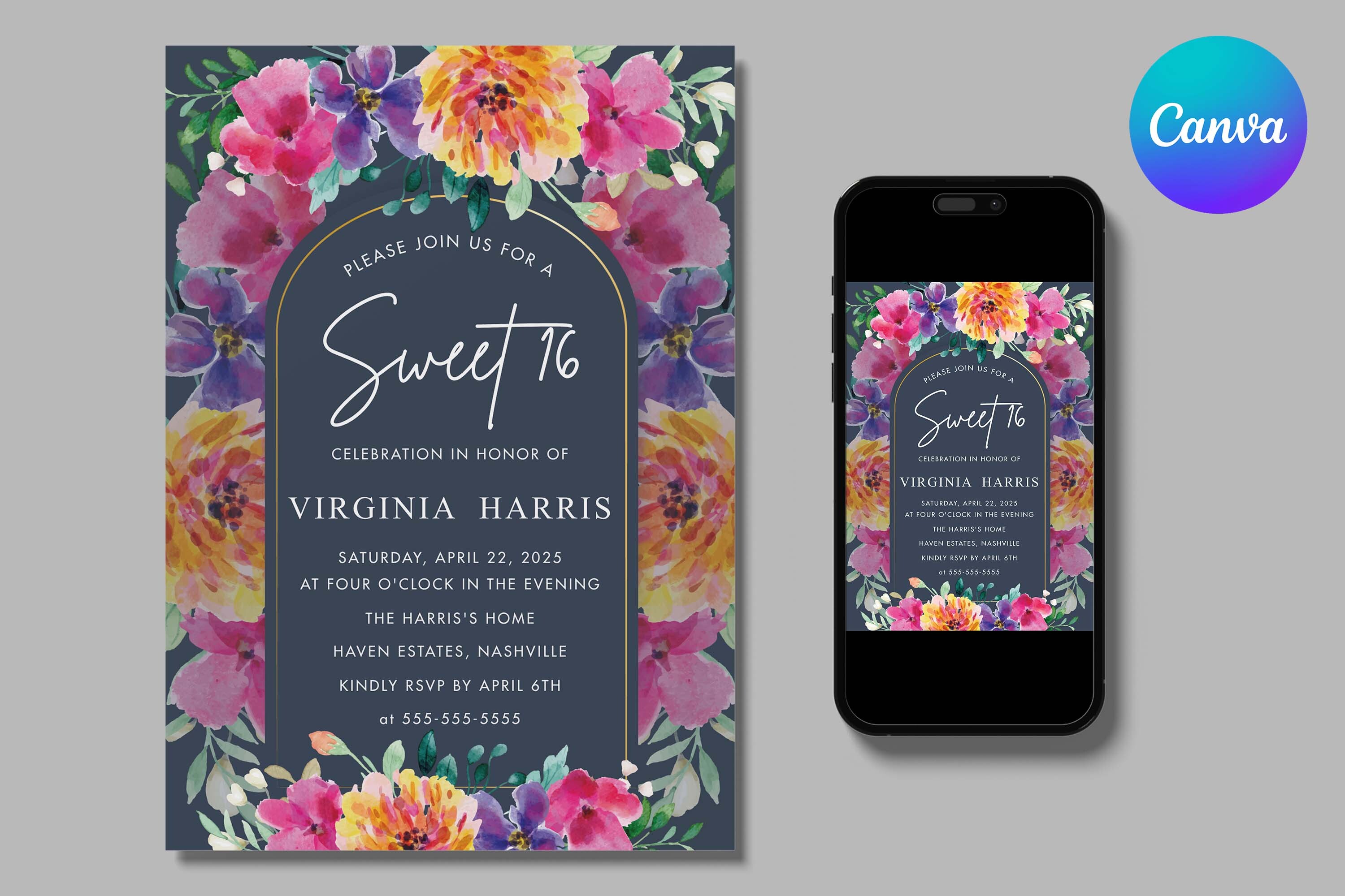 Colorful Floral Sweet 16 Birthday Invite