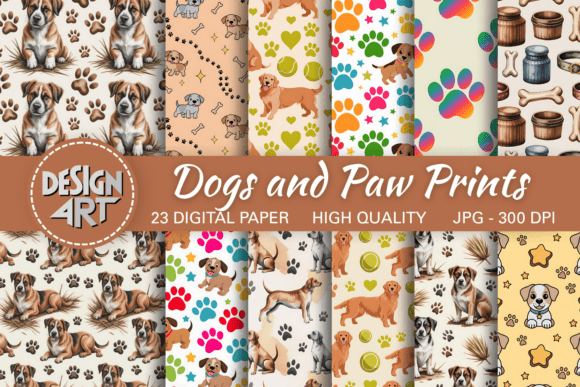 Dogs and Paw Prints Pattern Graphic by Design Art · Creative Fabrica