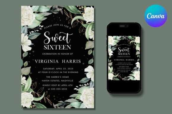 Eucalyptus Sweet Sixteen Birthday Invite