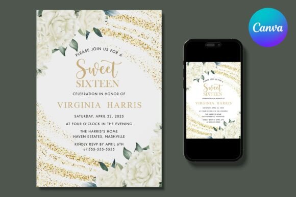 Floral Sweet 16 Birthday Invitation