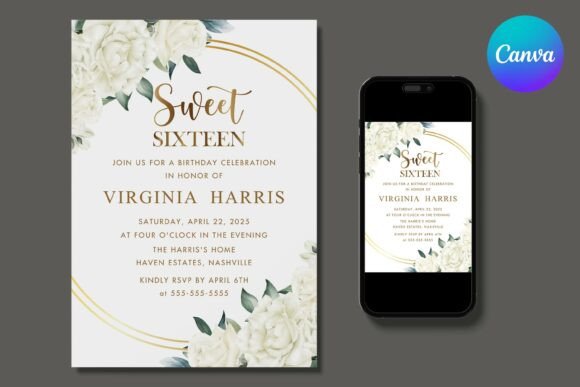 Ivory Floral Sweet 16 Birthday Invite