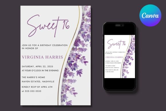 Lavender Sweet Sixteen Birthday Invite