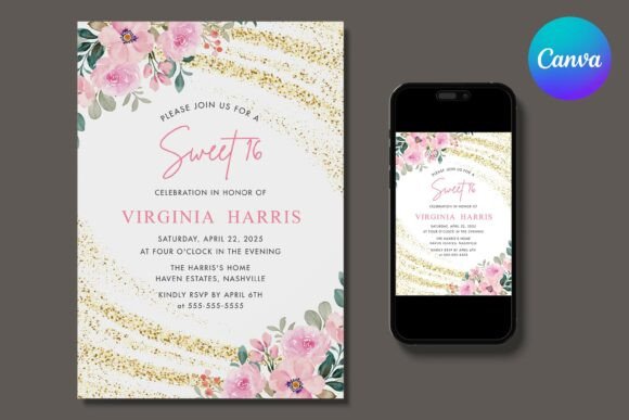 Pink Floral Sweet 16 Birthday Invitation