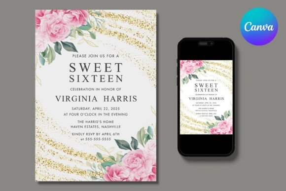 Pink Floral Sweet 16 Birthday Invite