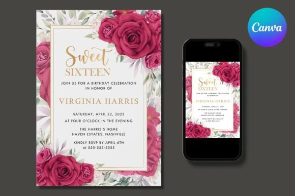 Red Roses Sweet 16 Birthday Invitation