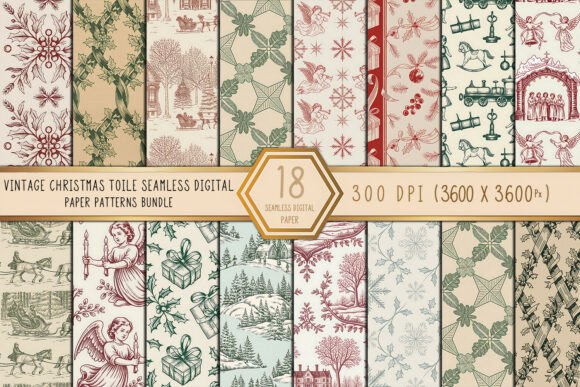 Vintage Christmas Toile Digital Paper