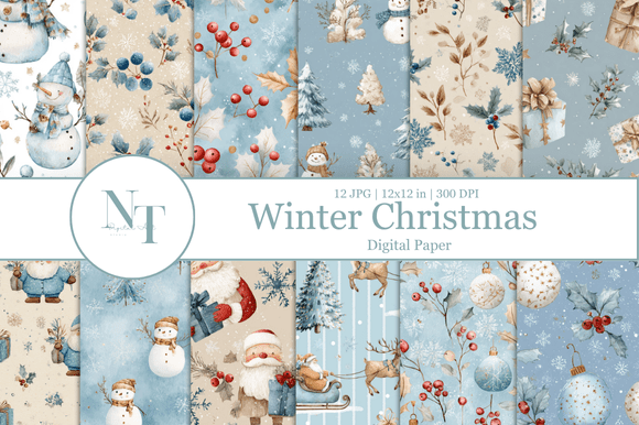 Winter Christmas Digital Paper Pack