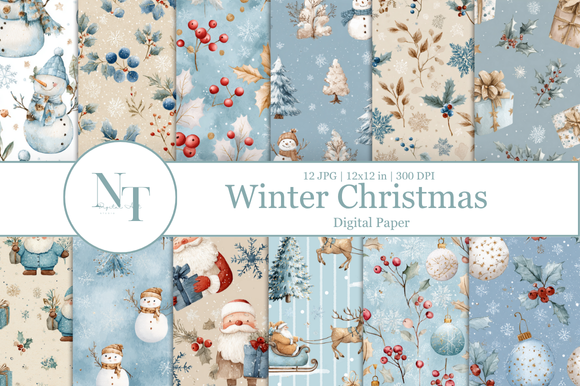 Winter Christmas Digital Paper Pack