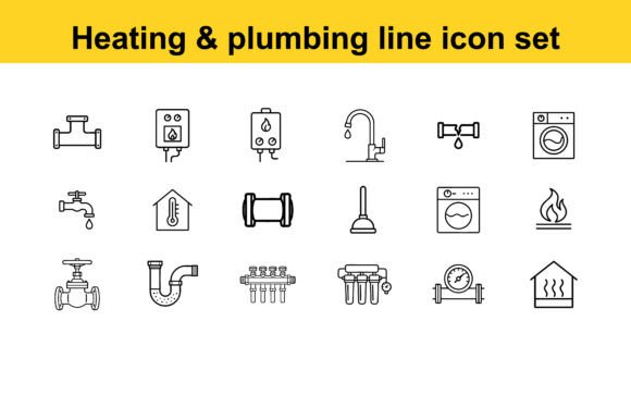 Heating and Plumbing System Line Icons