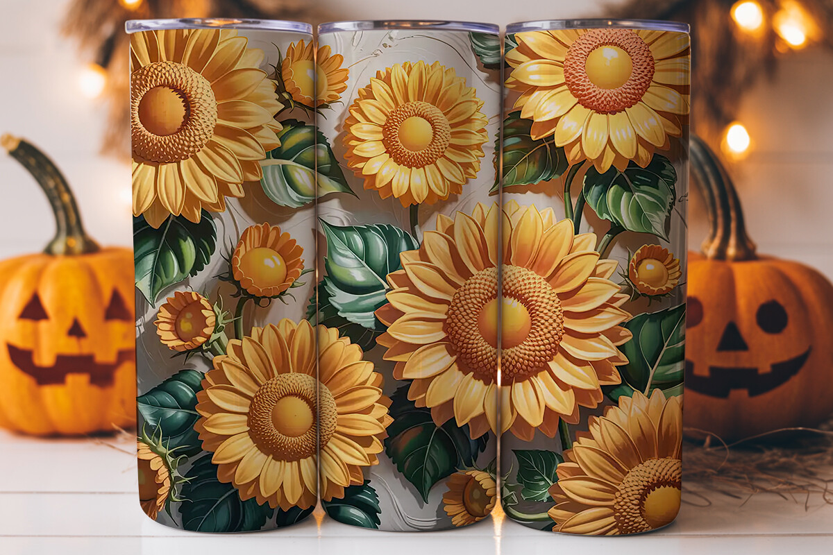 3D Sunflower Tumbler Wrap Graphic by DeanBrose · Creative Fabrica