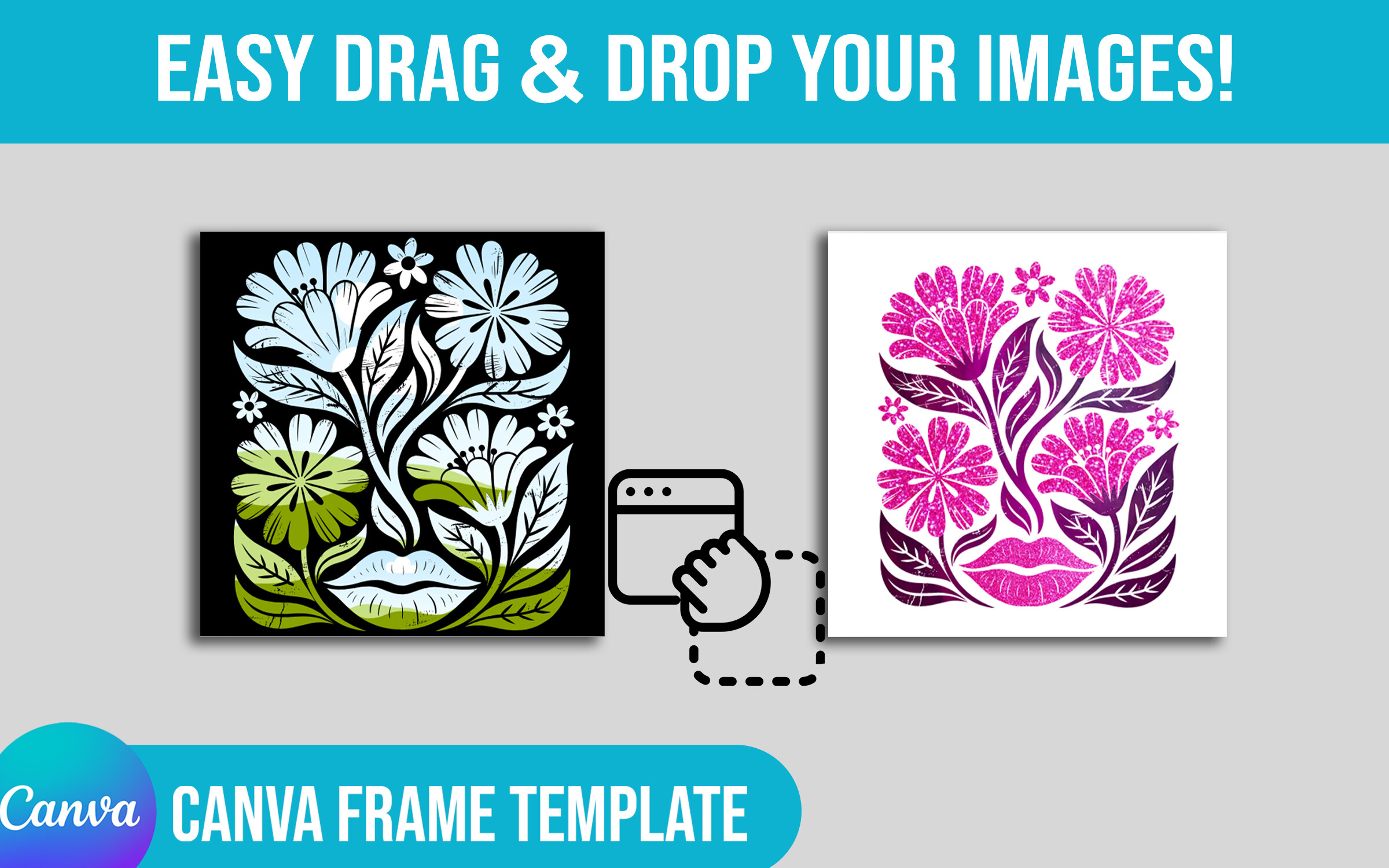 Boho Floral Flowers Canva Frame Template