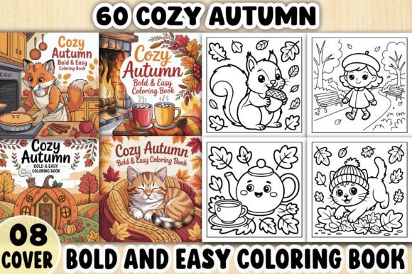 Preview of Bold and Easy Cozy Autumn Coloring Pages coloring pages for adults