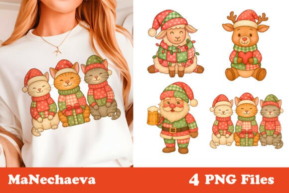 Christmas Patchwork Santa Clipart PNG