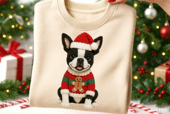 Crochet Yarn Christmas Boston Dog Png