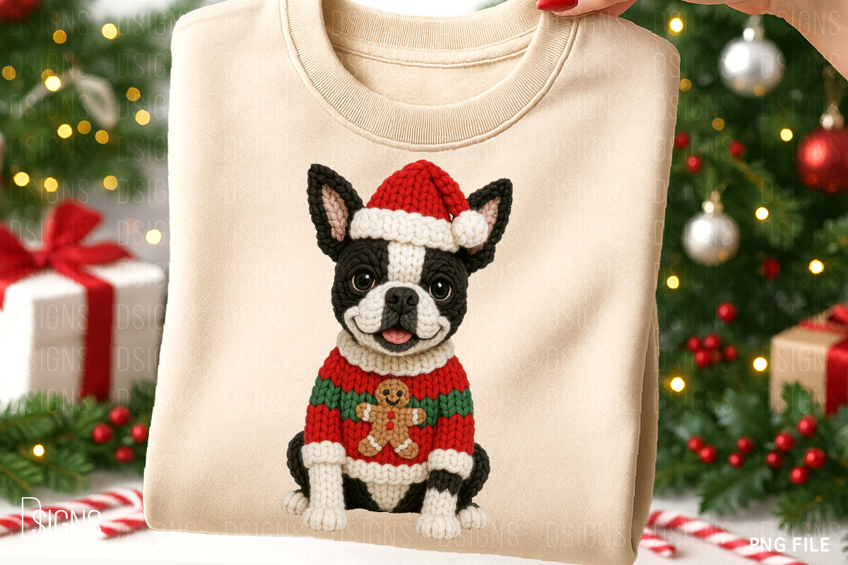 Crochet Yarn Christmas Boston Dog Png