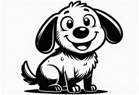 Cute Cartoon Dog Black and White Vector Grafika Rękodzieła Przez rabiulalam97677