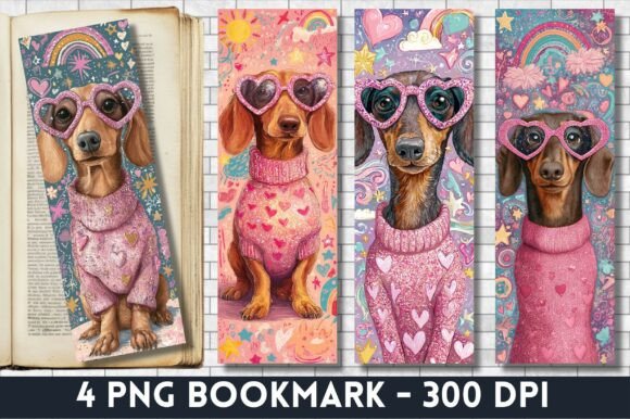 Dachshund Heart Sunglasses Pink Bookmark