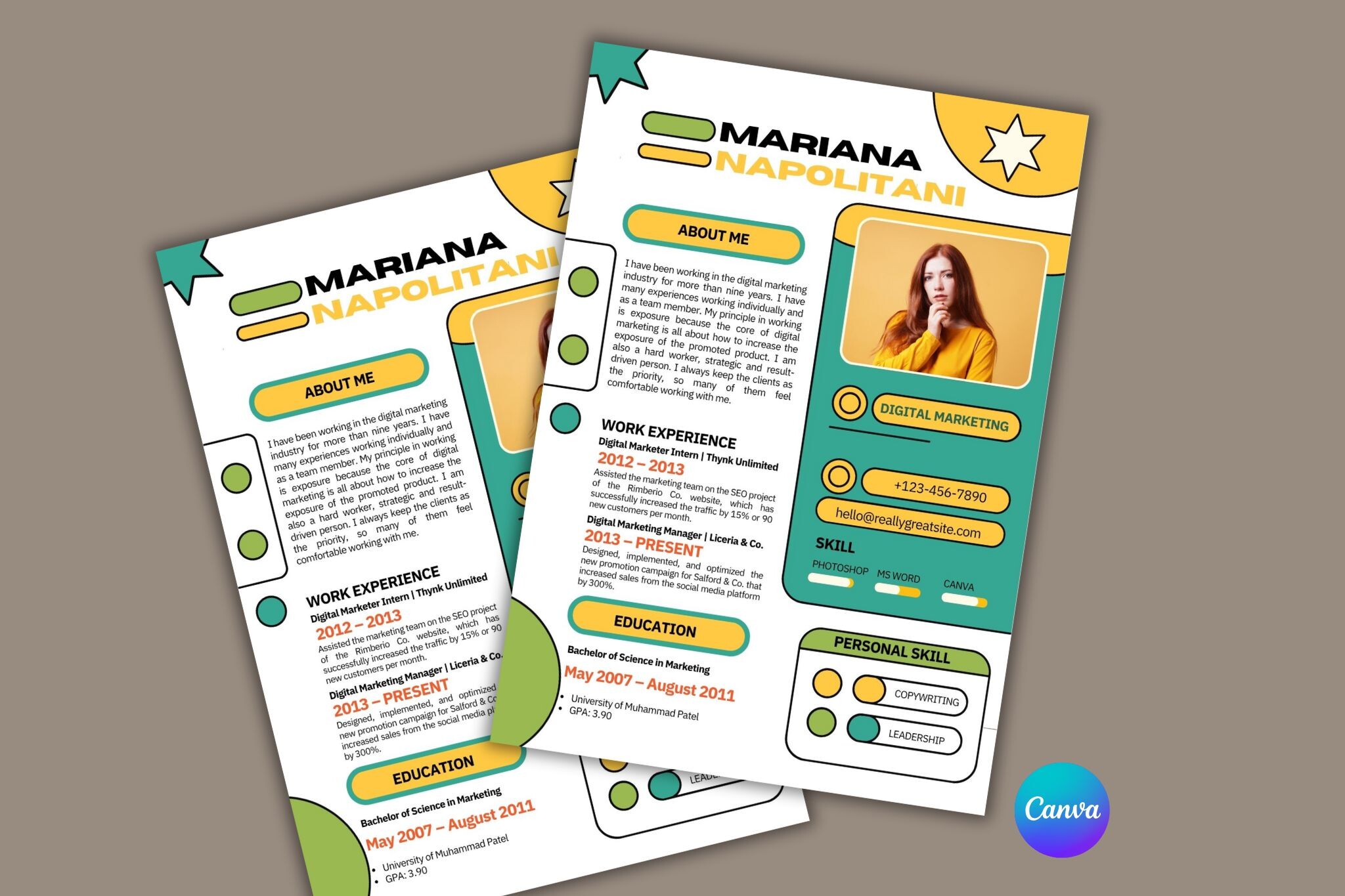 Digital Marketing Resume Canva Template