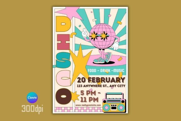 Disco Party Flyer Canva Template