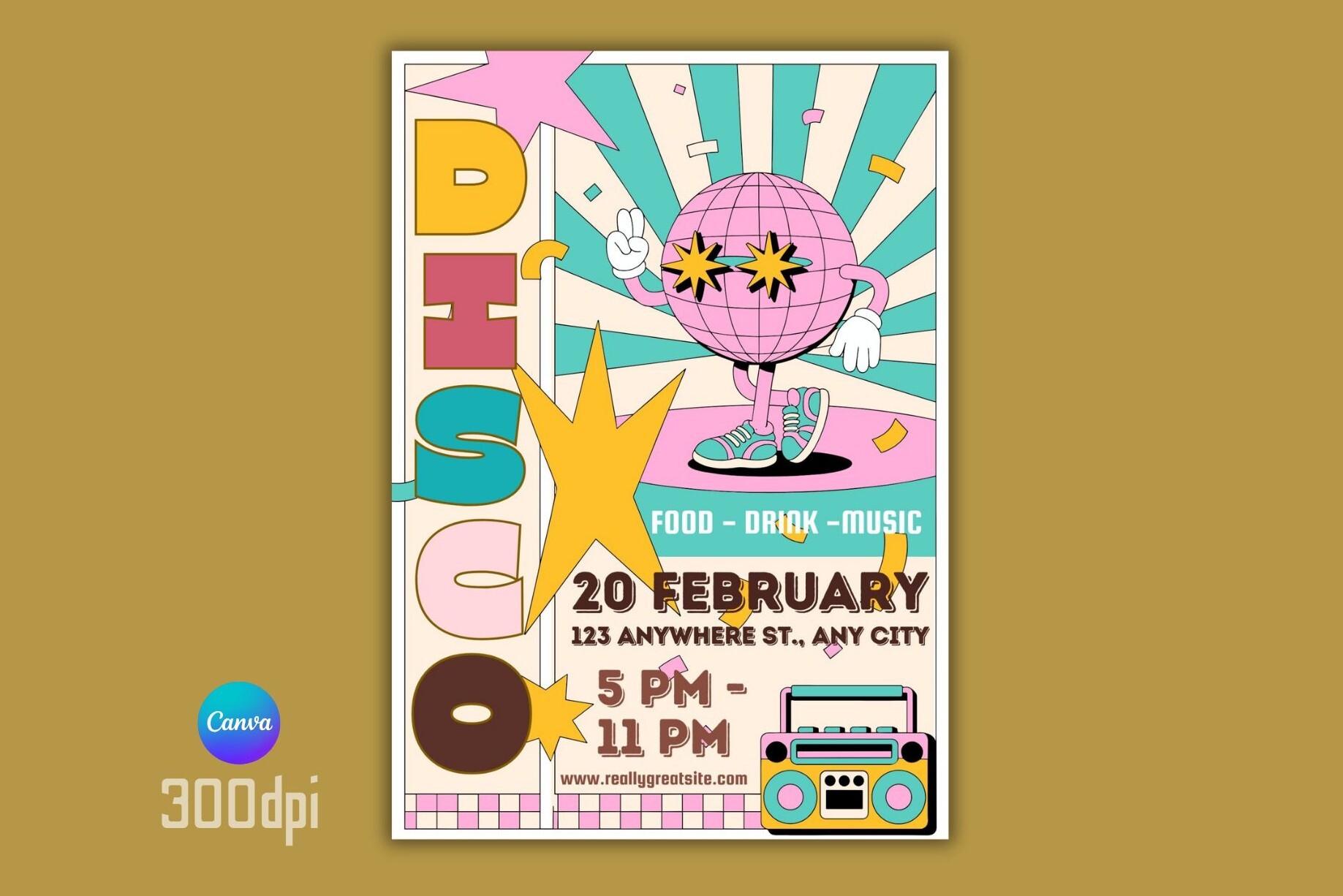 Disco Party Flyer Canva Template