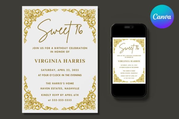 Luxury Gold Ornate Sweet 16 Invitation