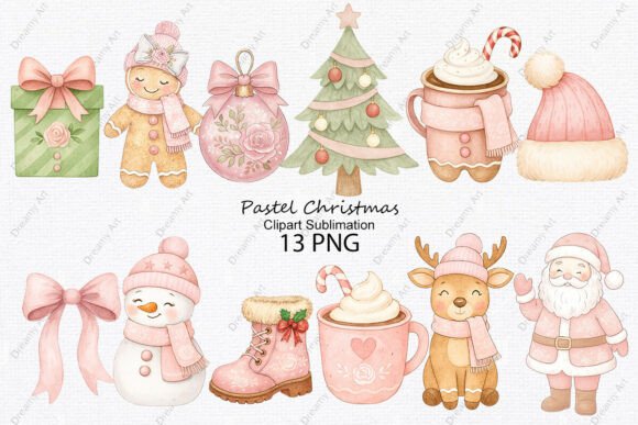 Pastel Christmas Clipart Sublimation