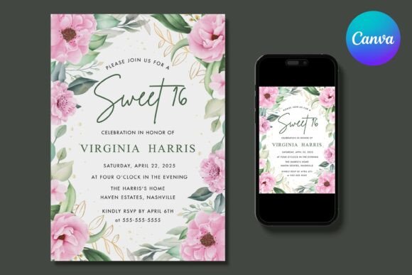 Pink Floral Sweet 16 Birthday Invitation