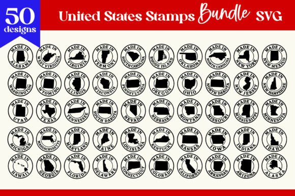 United States 50 States Stamp Bundle SVG