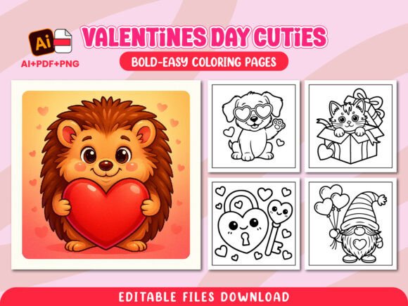 Valentine Cuties Adults Coloring Pages