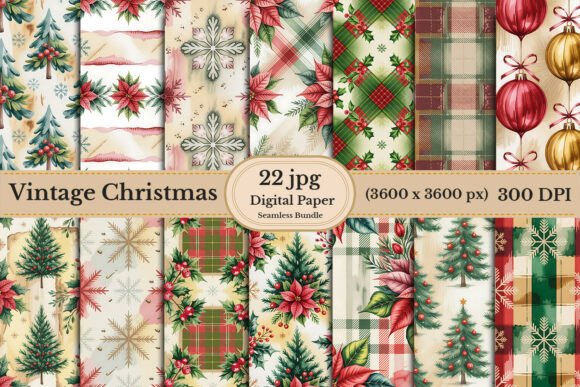 Vintage Christmas Digital Paper Bundle
