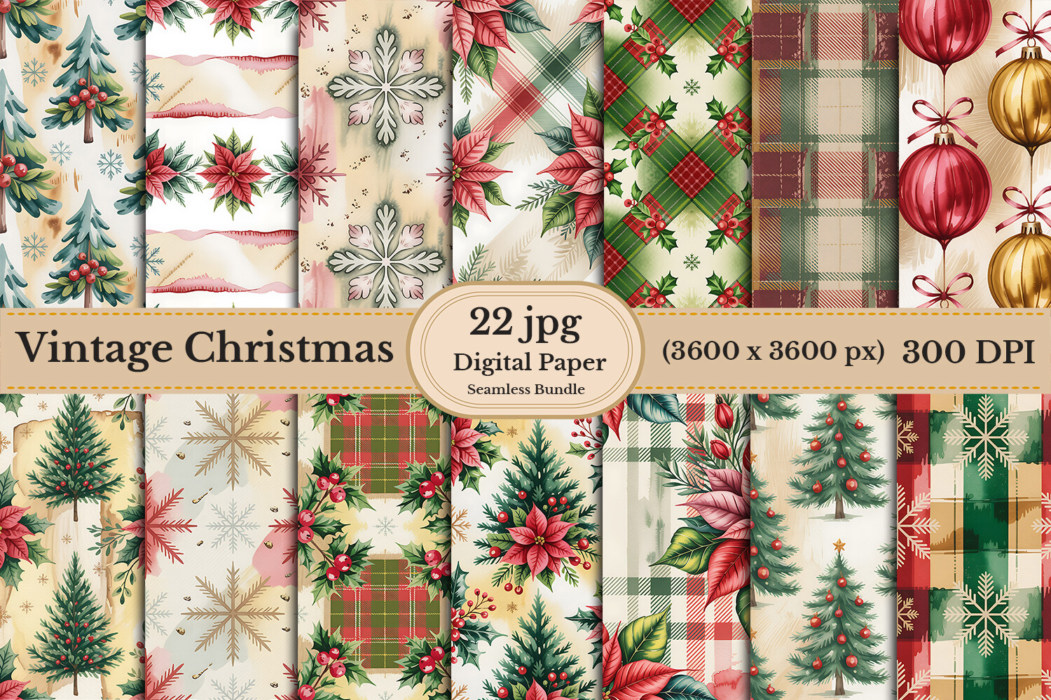 Vintage Christmas Digital Paper Bundle