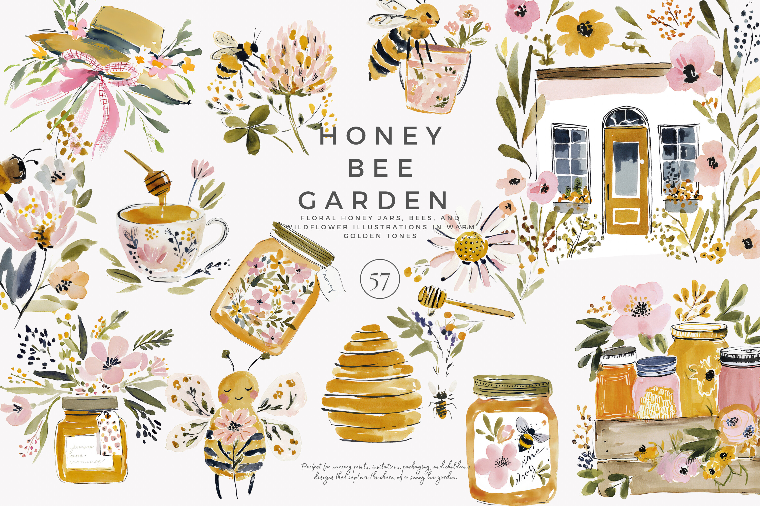 Charming Honey Bee Garden Clipart Set - photo 1