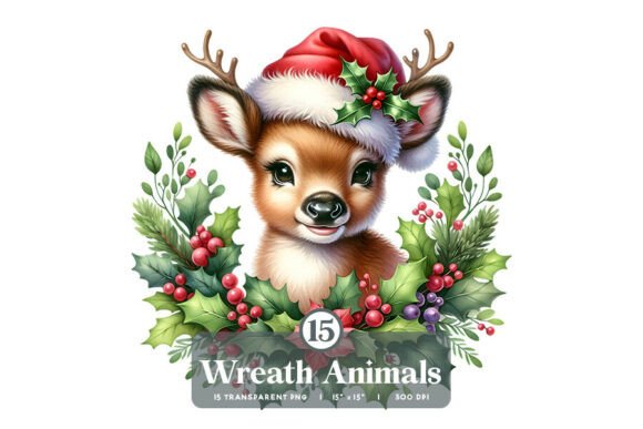 Preview of 15 Christmas Wreath Animal PNG Bundle T-shirt, sticker, and sublimation design
