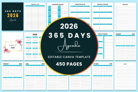 365 Days 2026 Agenda KDP Interior Graphic by Shumaya · Creative Fabrica
