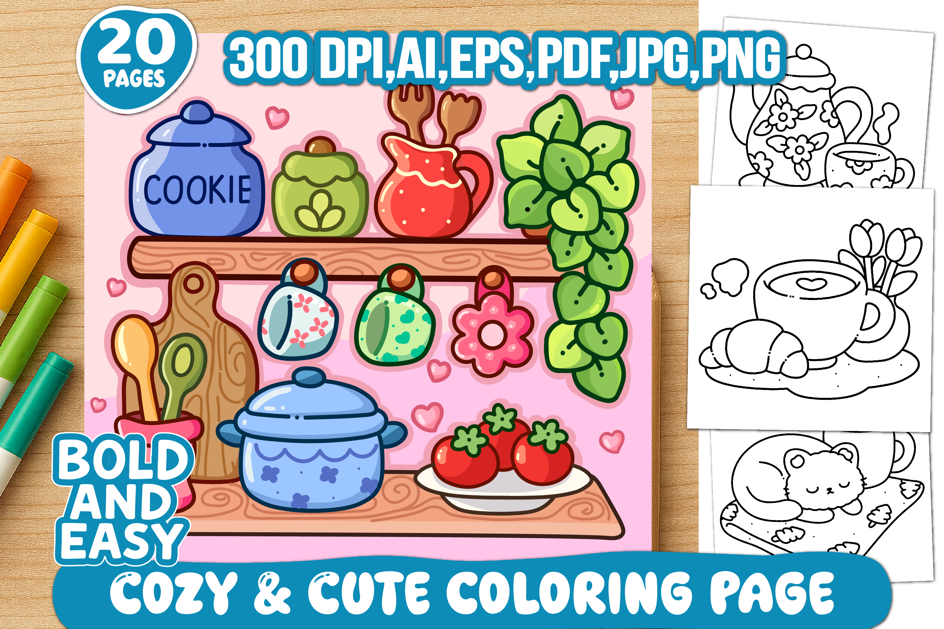 Bold and Easy Cozy & Cute Coloring Book