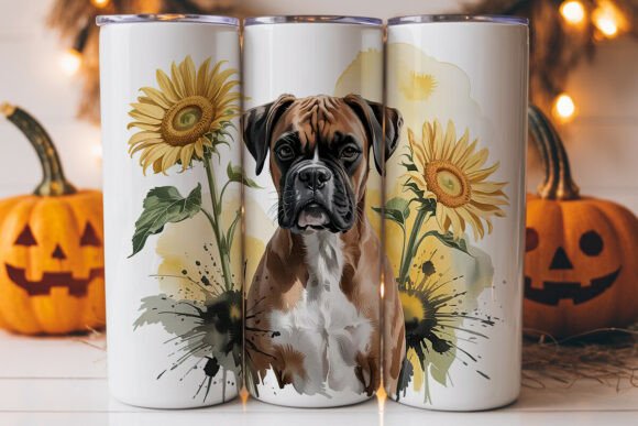 boxer dog sunflowers tumbler wrap design SVG sublimation craft
