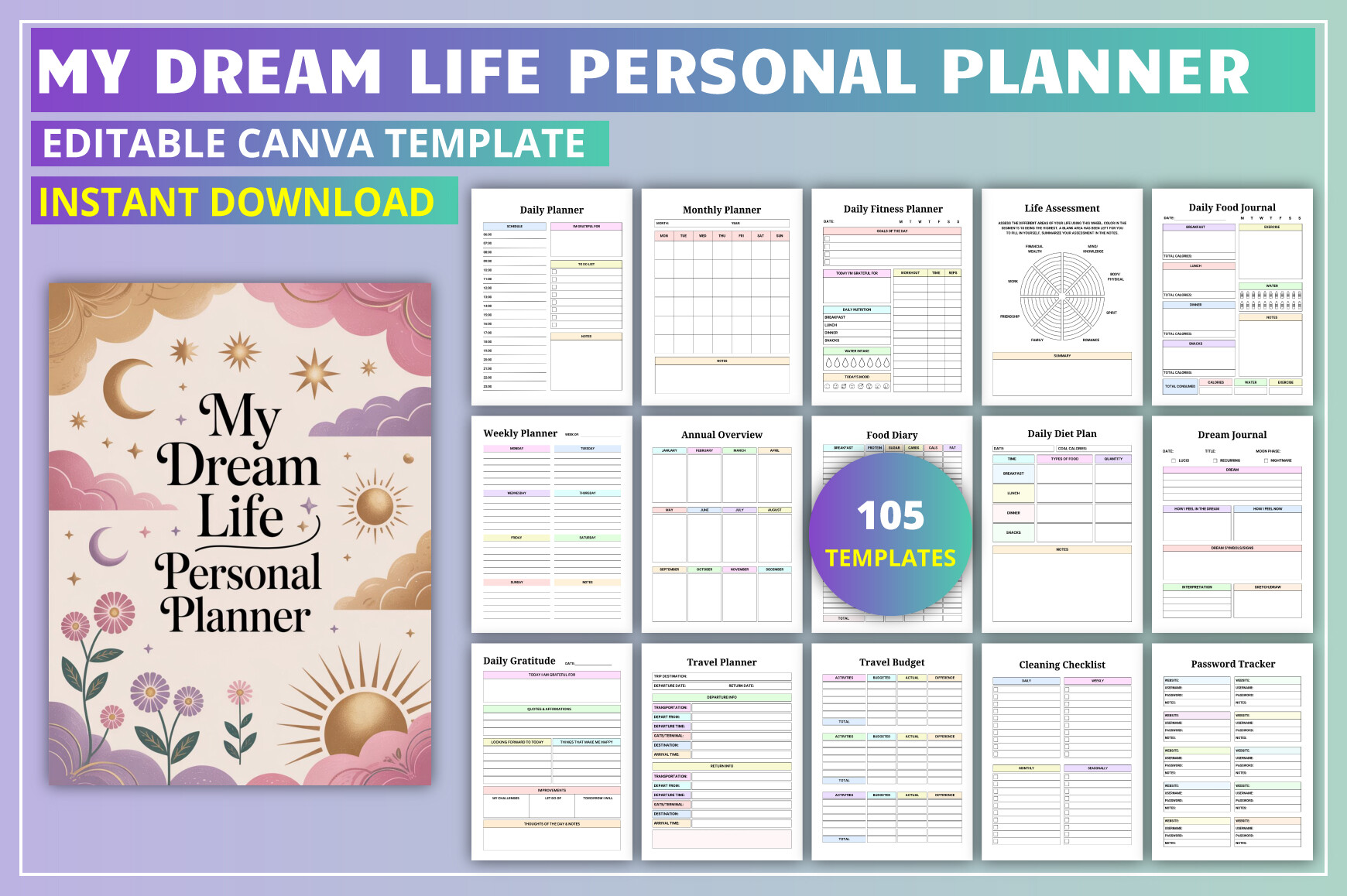 Editable My Dream Life Personal Planner