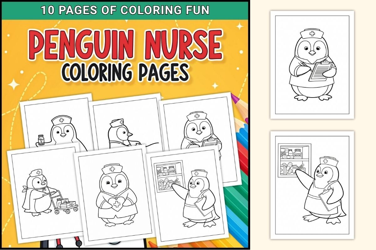 Penguin Nurse Coloring Pages for Kids