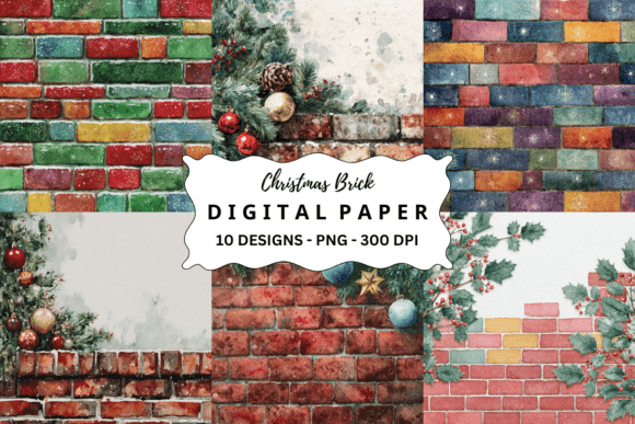 Watercolor Christmas Brick Background Graphic Backgrounds By pcudesigns
