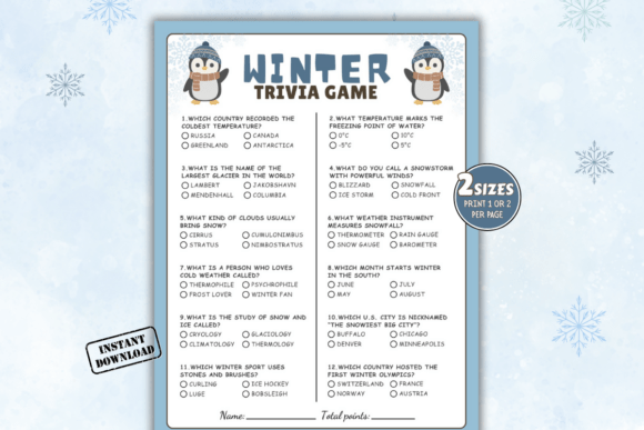 Winter Trivia Game Christmas Trivia