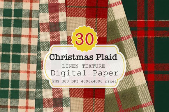 Christmas Plaid Linen Digital Paper PNG
