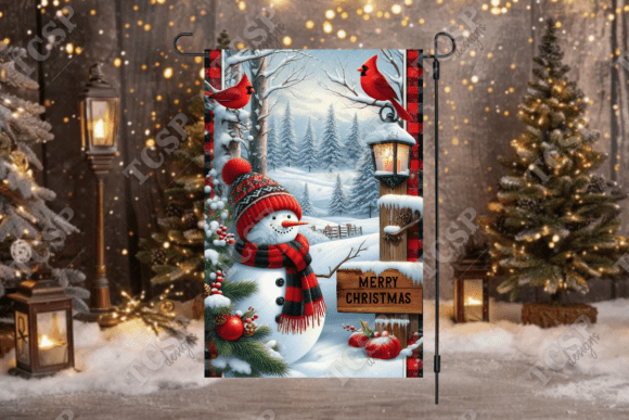 Christmas Snowman Cardinals Garden Flag