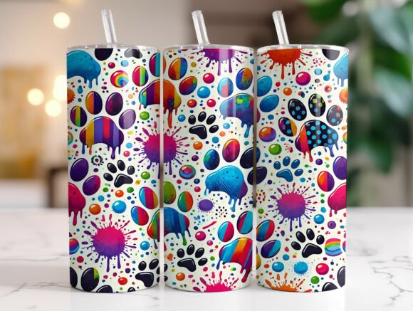 Colorful Dog Paw Print 20oz Tumbler Wrap