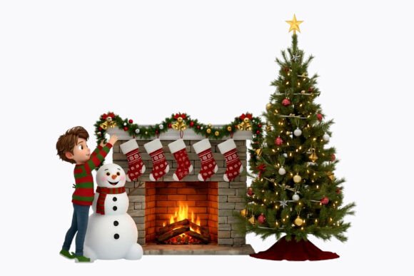 Cozy Fireplace Christmas Decor Graphics