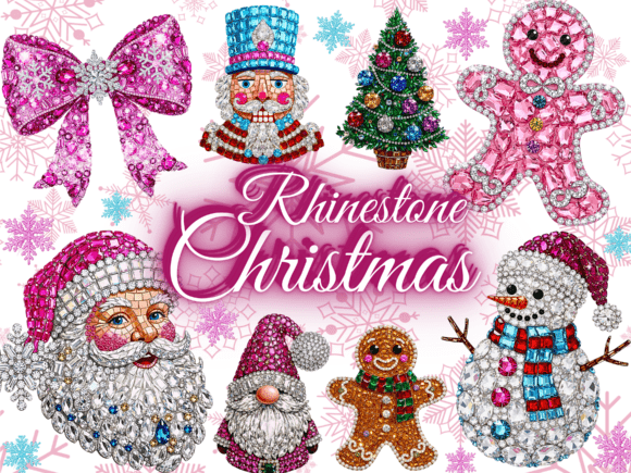Diamond Rhinestone Christmas Png Bundle