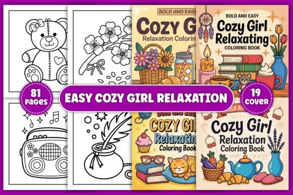 Easy Cozy Girl Relaxation Coloring Pages