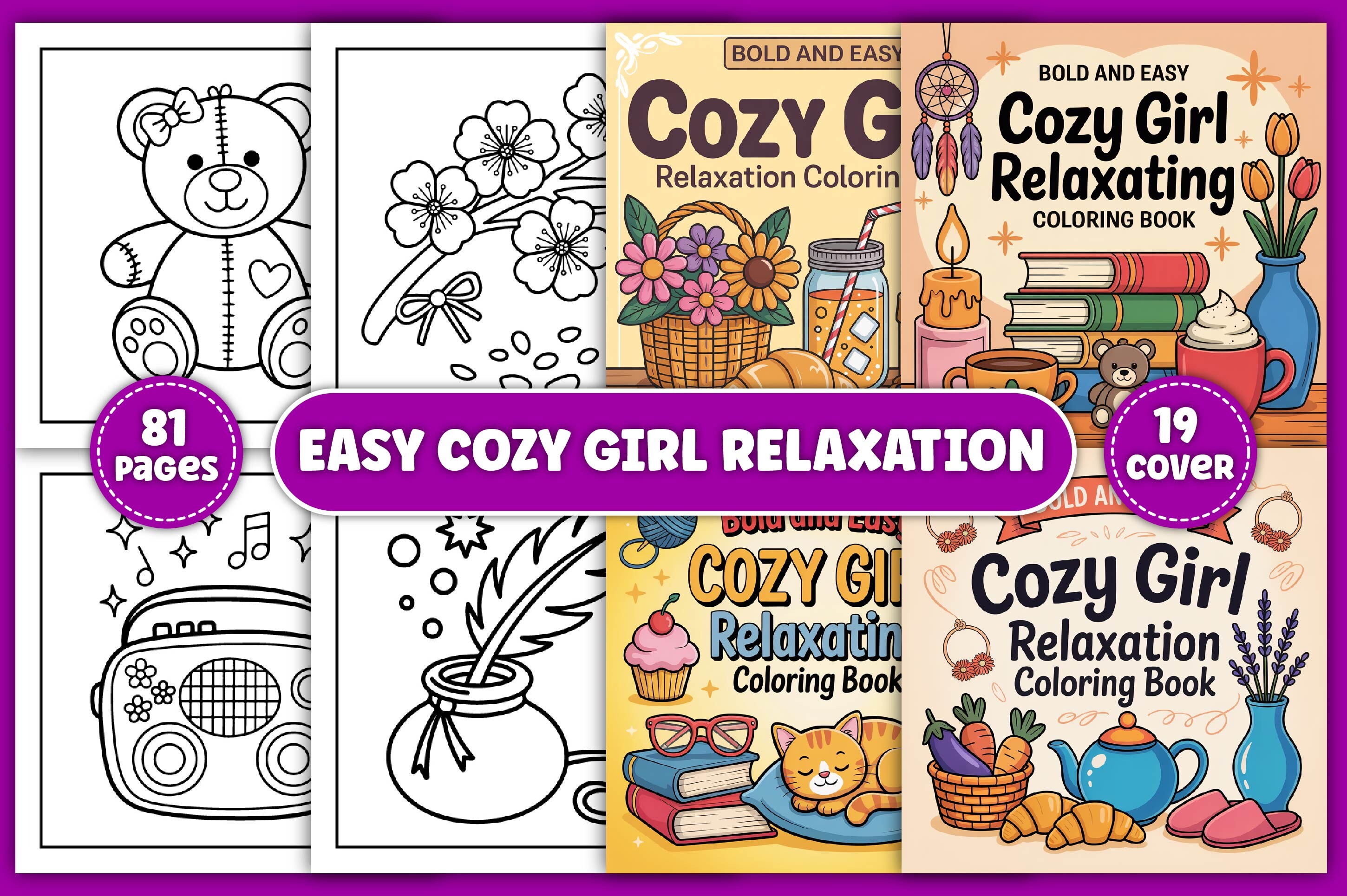Easy Cozy Girl Relaxation Coloring Pages
