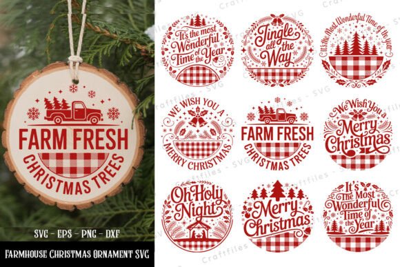Farmhouse Christmas Ornament SVG Bundle